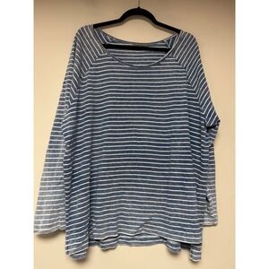 RETROology Blue White Striped Long Sleeve Casual Top Plus Size 1X